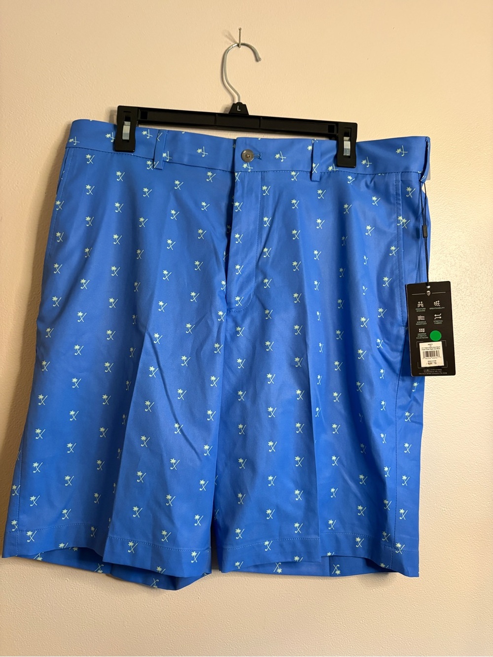 Walter Hagen Perfect 11 Men's Golf Chino Shorts Blue Printed W36 10" Flat Front